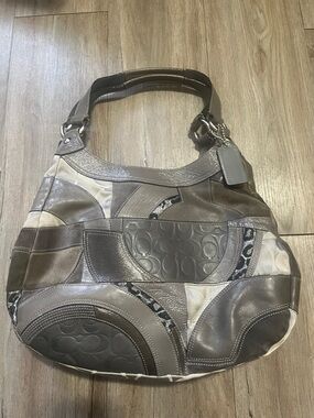 Coach Patchwork Leather-Trim Hobo Bag - Taupe & Cream